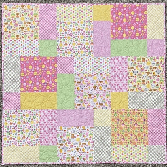 Baby Girl Quilt Blanket Handmade Toddler Child Kid Pink Yellow Minky Riley Blake - Picture 4 of 6